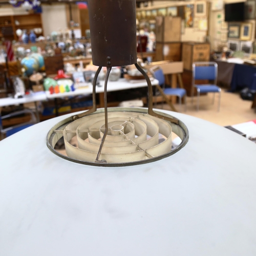 473 - A pair of large frosted glass pendant lights Ex British library, diameter 70cm