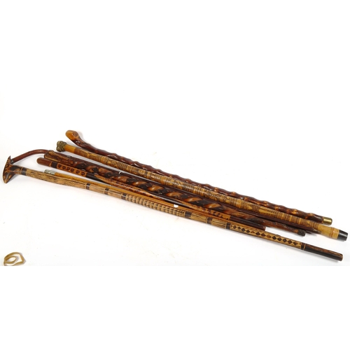 489 - A group of walking canes and sticks, including a Regimental swagger stick