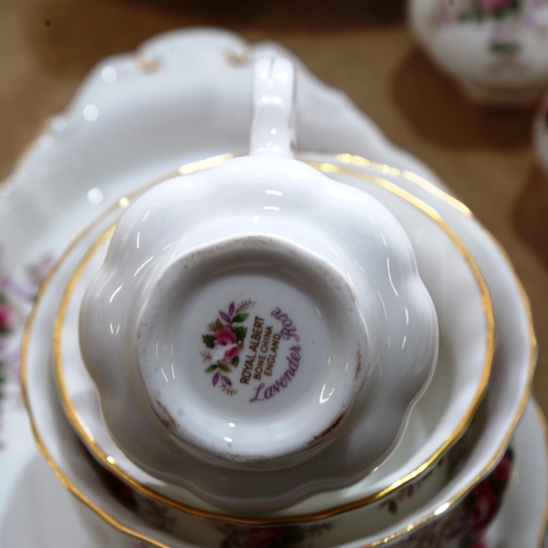 536 - Royal Albert Lavender Rose tea service, including teapot, fruit bowls and dessert plates