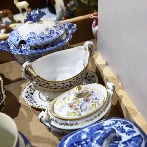 545 - A group of 19th century sauce tureens, stands, and a ladle