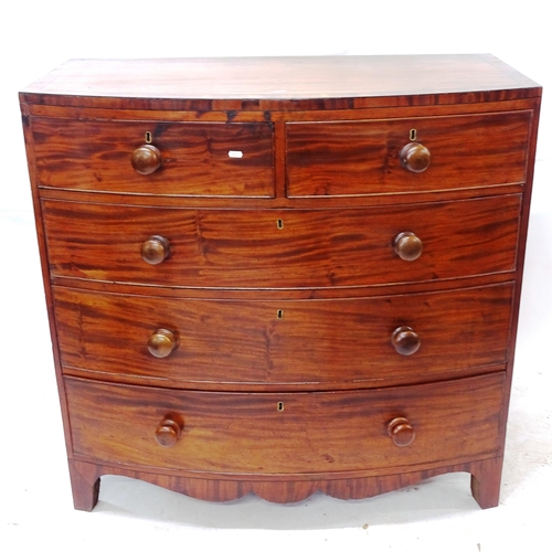 2082 - A 19th century mahogany bow-front chest of 2 short and 3 long drawers, W106cm, H103cm, D58cm