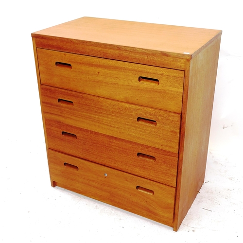 2097 - A mid-century Danish design teak chest of drawers, the  drawers having cut-out handles, W75cm, H85cm... 