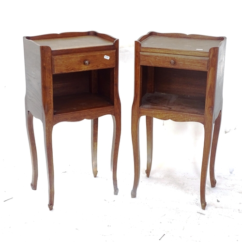 2107 - A pair of Continental walnut bedside tables, W34cm, H70cm, D25cm