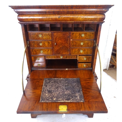 2263 - A Georgian walnut and mahogany 2-section escritoire, with fitted interior and 2 short and 2 long dra... 