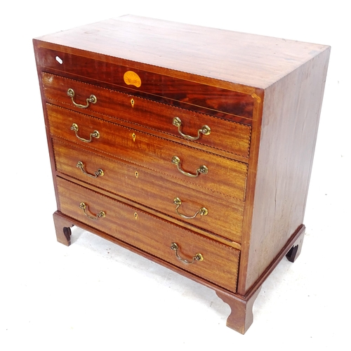 2282 - A Victorian mahogany chest of 4 long drawers, with inlaid decoration, W83cm, H79cm, D46cm