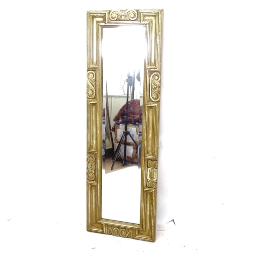 2295 - A rectangular wall mirror with carved and painted frame, W50cm, H148cm