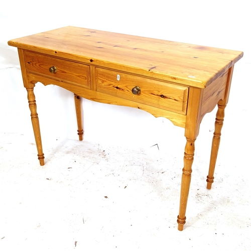 2307 - A contemporary pine dressing table, with 2 frieze drawers on turned legs, W1047cm, H80cm, D46cm