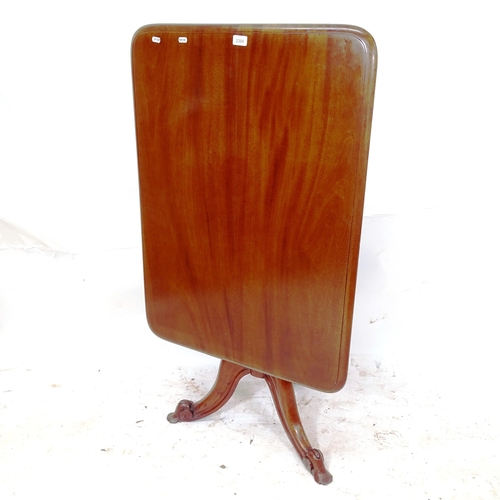 2308 - A 19th century rectangular mahogany tilt-top breakfast table, on tripod base, L93cm, H72cm, D68cm