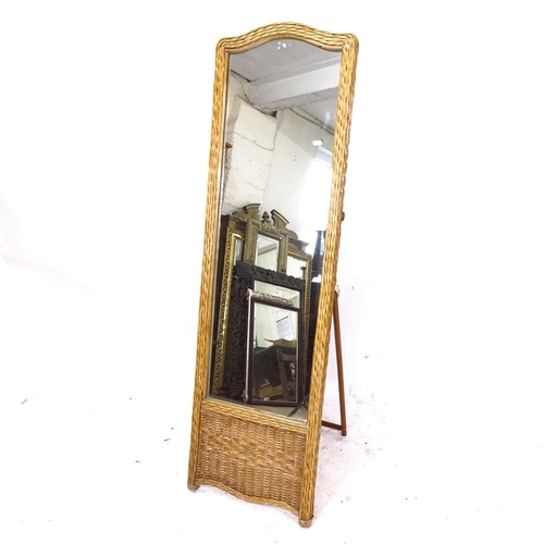 2319 - A wicker-framed cheval mirror, W47cm, H158cm