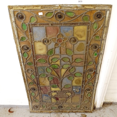 2679 - A 19th century coloured leadlight glass panel, W59cm, H102cm