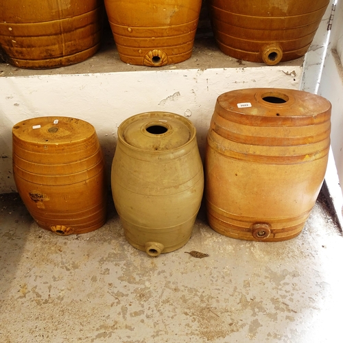 2682 - 2 salt glazed barrels, 1 impressed G P Collard Canterbury, and a stoneware flagon (3)