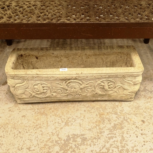 2686 - A rectangular embossed concrete trough, W71cm