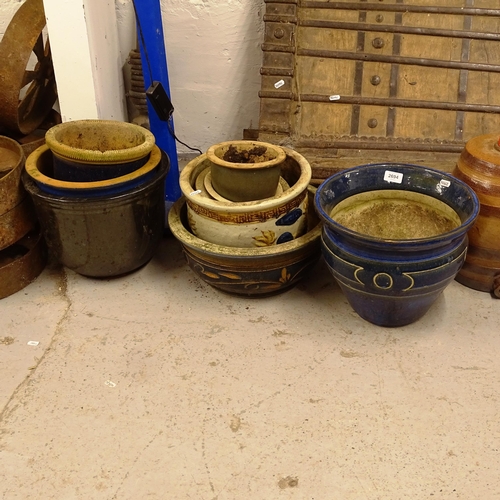 2694 - 9 various glazed garden pots