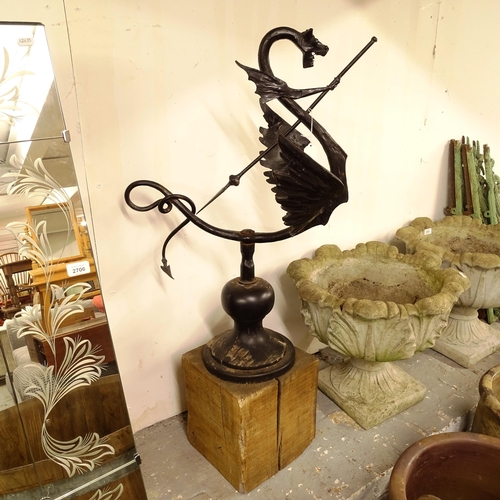 2704 - A painted wrought-iron dragon design finial, height 105cm