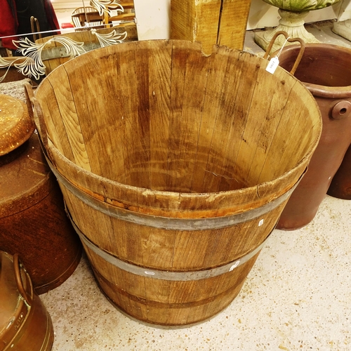 2705 - A large coopered oak 2-handled grape barrel, W75cm, H74cm