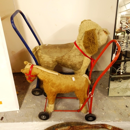 2709 - Lines Brothers Vintage push-along horse, and a push-along dog by the same maker