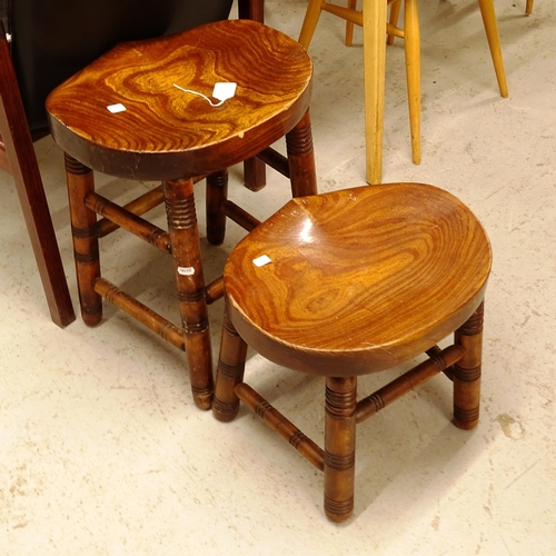 2763 - A similar pair of tractor seat stools, on ring turned legs