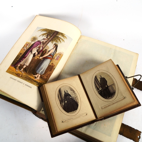 789 - Antique leather-bound illustrated family Bible, and a Victorian leather-bound photograph album