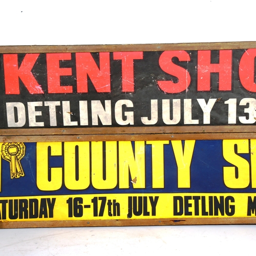 802 - 2 Vintage Kent County Show advertising signs, 29cm x 151cm