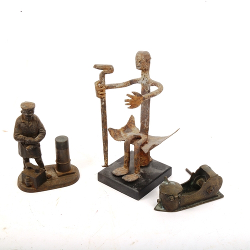 835 - Various Antique collectables, including novelty cast-iron match striker, a Tribal seated figure, and... 