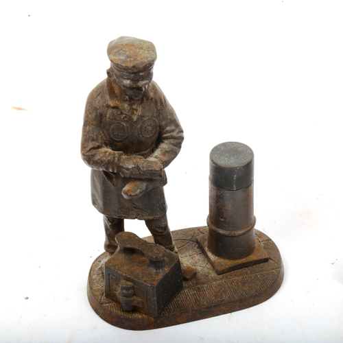 835 - Various Antique collectables, including novelty cast-iron match striker, a Tribal seated figure, and... 