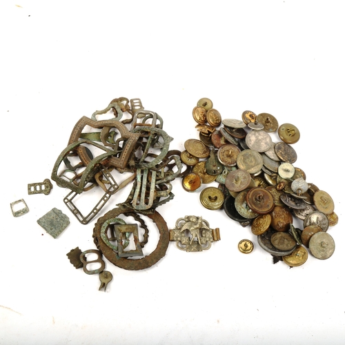 836 - A group of military buttons, and Antique buckles (2 boxes)