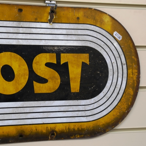 848 - A Vintage Atcost yellow enamel advertising sign, 31cm x 76cm