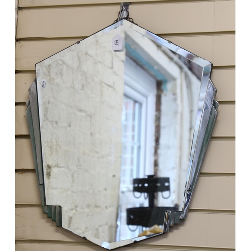 849 - An Art Deco geometric chrome bevel-edge wall mirror, 66cm x 58cm