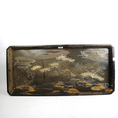 850 - A large Japanese black lacquered and gilded tray, 40cm x 85cm