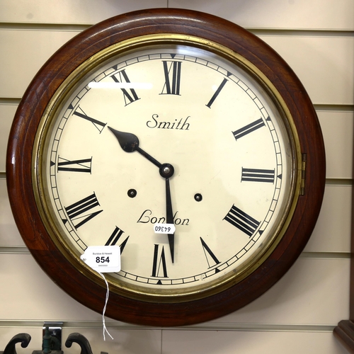 854 - An oak-cased 8-day circular dial wall clock, marked Smith of London, overall diameter 39cm