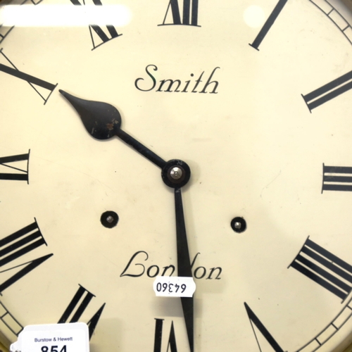 854 - An oak-cased 8-day circular dial wall clock, marked Smith of London, overall diameter 39cm