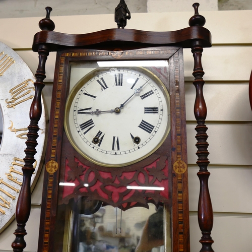 855 - A 19th century rosewood drop-dial wall clock, height 94cm