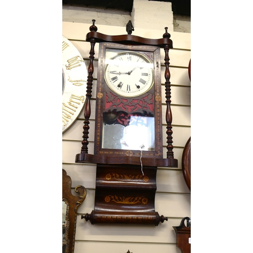 855 - A 19th century rosewood drop-dial wall clock, height 94cm