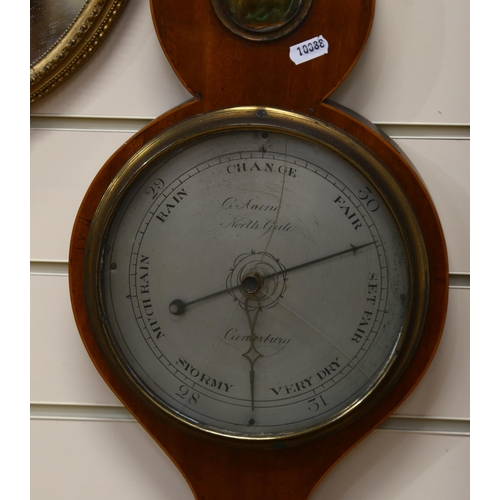 859 - A 19th century mahogany wheel barometer and thermometer, by C Aiano of Northgate Canterbury, height ... 