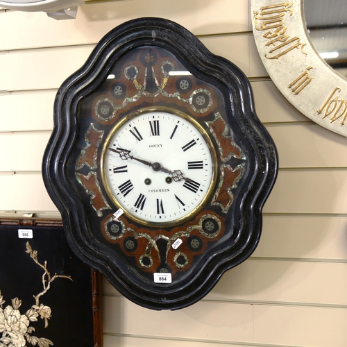 864 - An Austrian ebonised and abalone inlaid 8-day circular dial wall clock, by Gouny of Colombes, case h... 