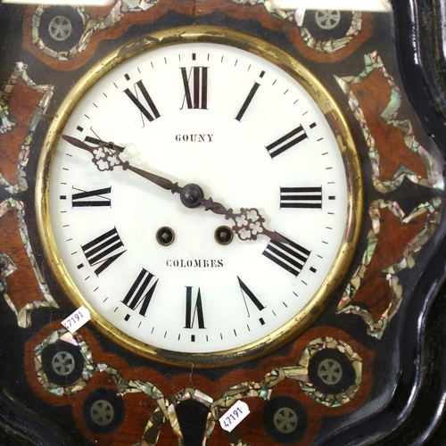 864 - An Austrian ebonised and abalone inlaid 8-day circular dial wall clock, by Gouny of Colombes, case h... 