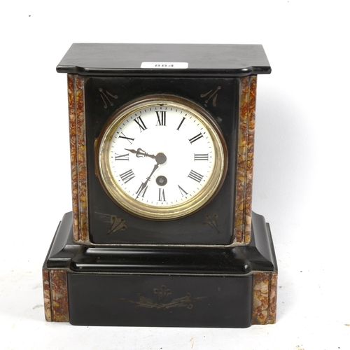 884 - An early 20th century slate and marble 30-hour mantel clock, height 23cm