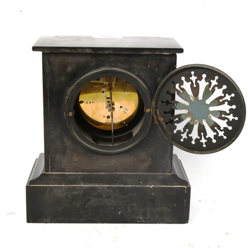 884 - An early 20th century slate and marble 30-hour mantel clock, height 23cm