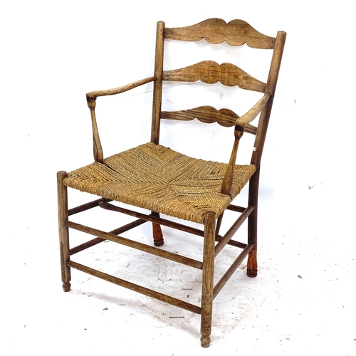 2141 - An Ernest Gimson Arts and Crafts Cotswold School ladder-back Pass armchair, late 19th century