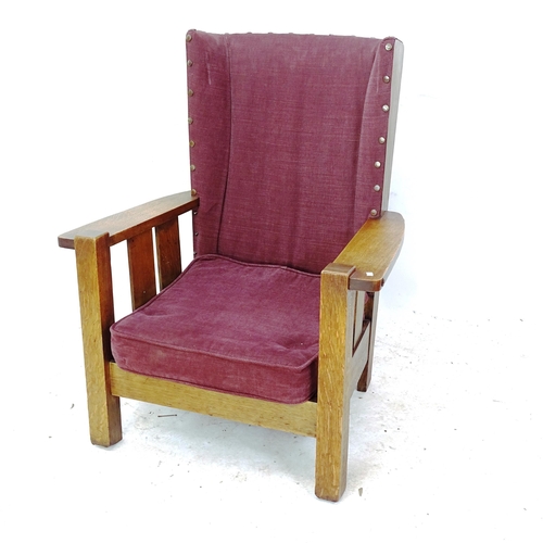 2143 - An Arts and Crafts mission oak wingback armchair