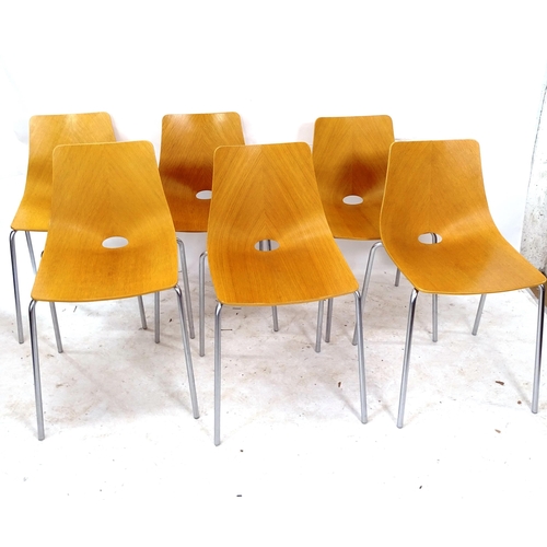 2145 - A set of 6 Allermuir bent plywood side chairs, the sculptural seat with oval cut-out and maker's lab... 