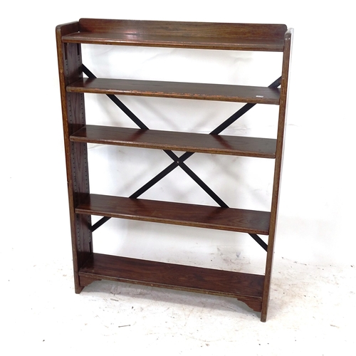 2148 - A 1920s oak open bookcase with adjustable shelves, W84cm, H118cm, D17cm