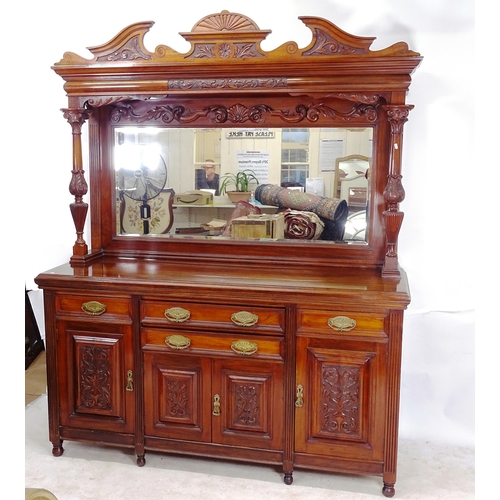 2164 - A large and impressive late 19th century mahogany mirror-back sideboard, base fitted with drawers an... 