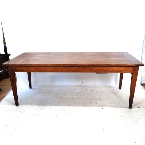 2248 - A large Antique French fruit wood kitchen table, with frieze drawer, on square tapered legs, L200cm,... 