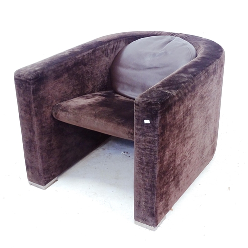 2253 - A Minotti post-modern lounge chair, with brown leather cushion, and maker's mark