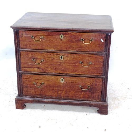 2259 - An Antique oak 3-drawer chest on bracket feet, W79cm, H75cm, D49cm