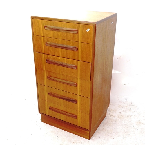 2262 - A mid-century narrow teak chest of 6 short drawers, W59cm, H104cm, D45cm