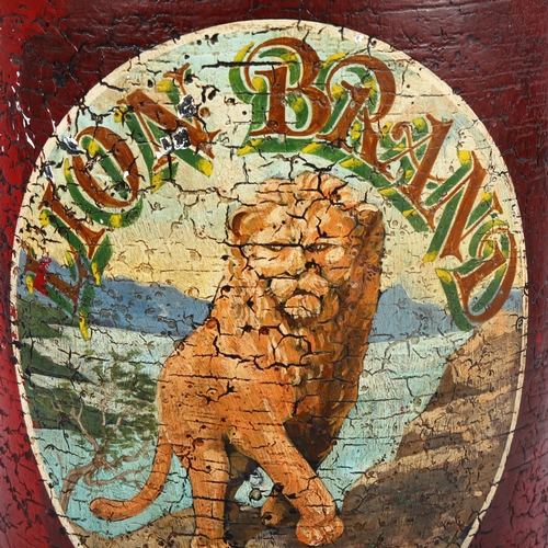 49 - A large painted composition Lion Brand British & Colonial Tea Co advertising half canister, height 5... 