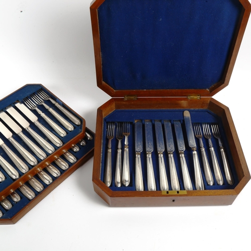 1006 - A canteen of silver plated dinner knives and forks for 18 people, with bead edge handles and engrave... 