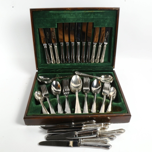 1009 - 70 pieces of silver plated cutlery, mostly Viners, in fitted oak case